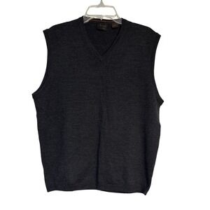 Joseph Mens Gray Merino Wool Blend V Neck Sleeveless Sweater Vest Large